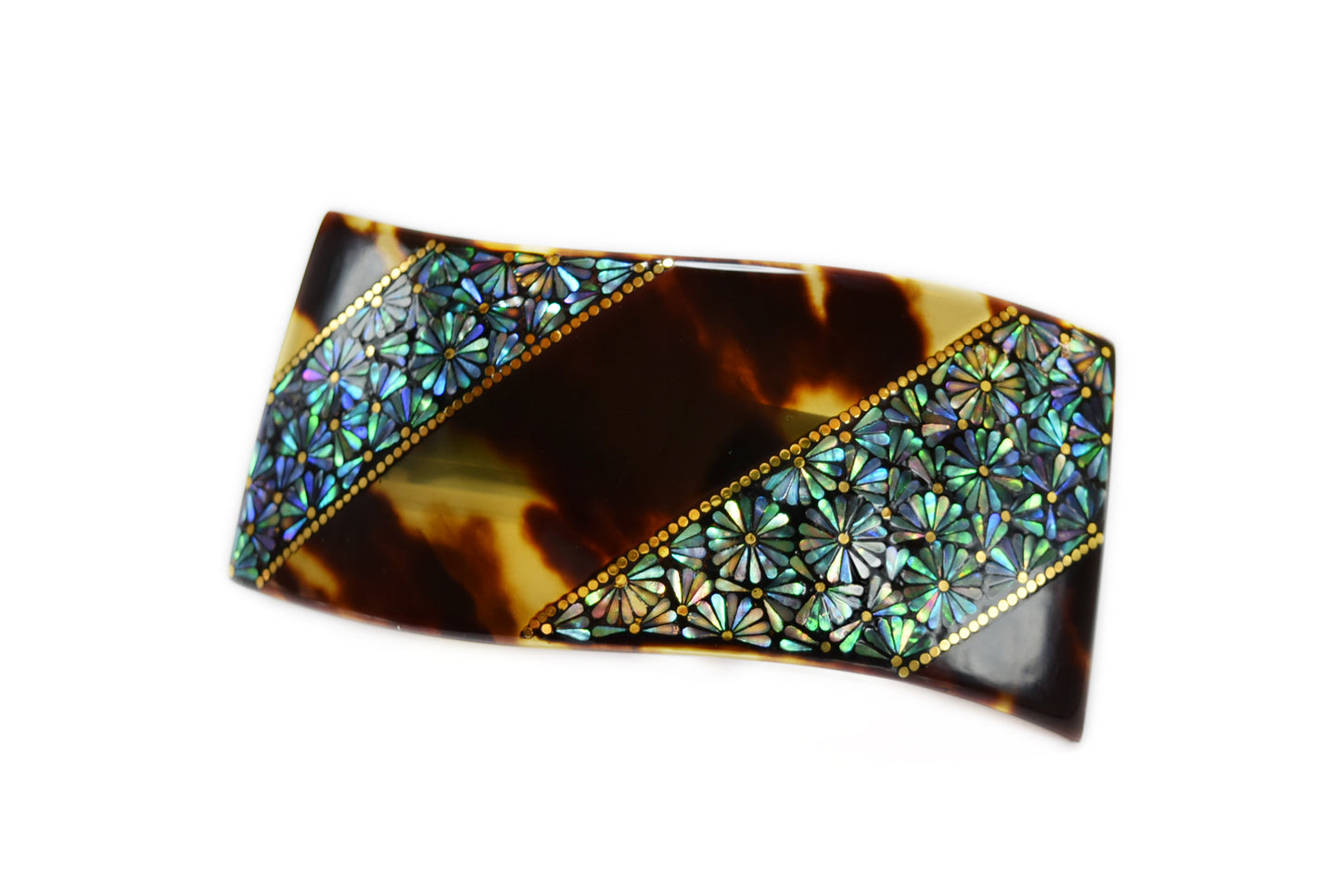 螺鈿×鼈甲×切金 バレッタ 菊 GRN