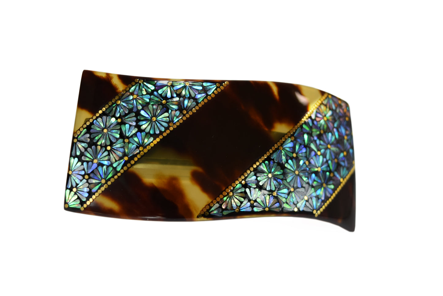 螺鈿×鼈甲×切金 バレッタ 菊 GRN