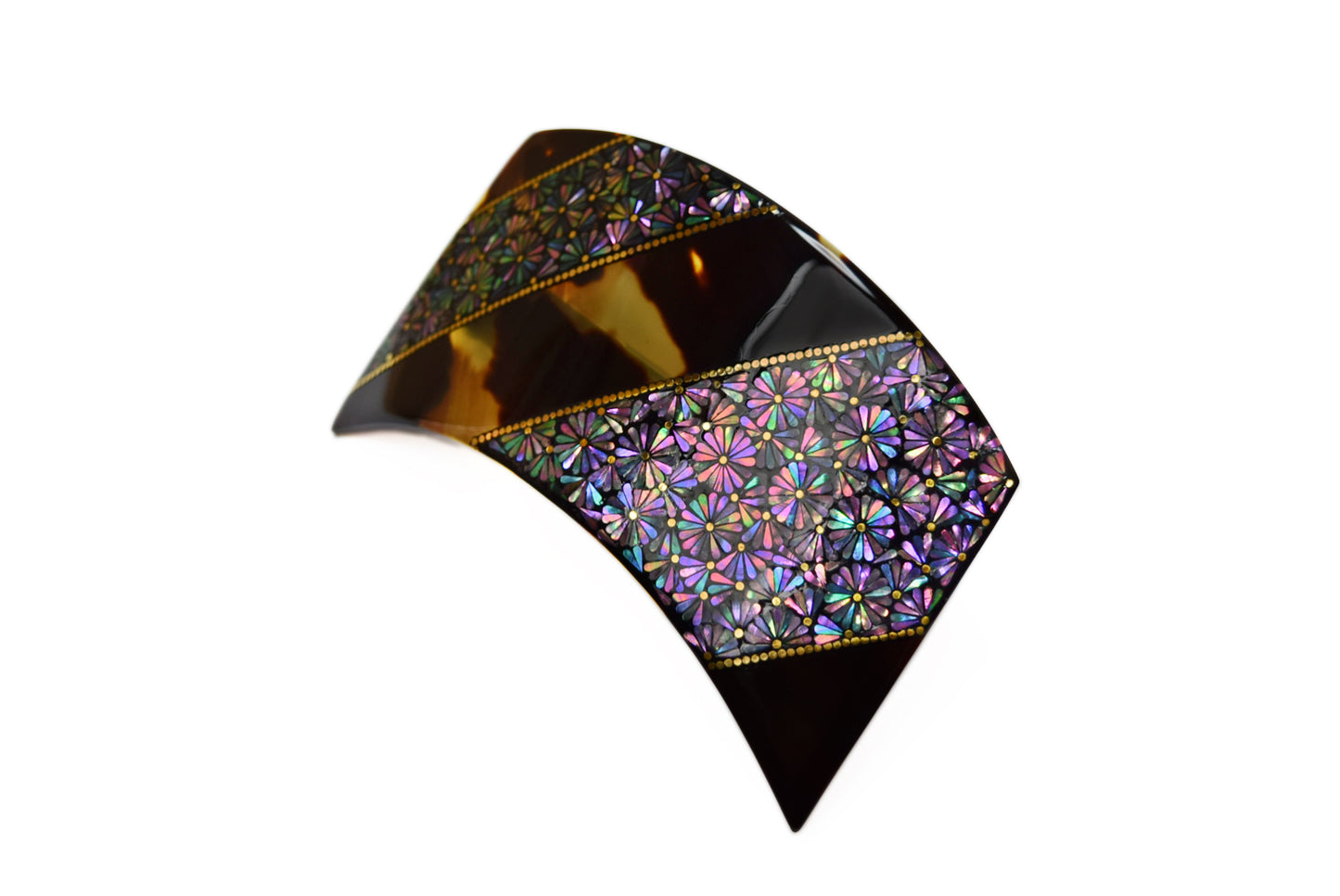 螺鈿×鼈甲×切金 バレッタ 菊 PNK